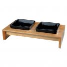 Napf-Set, Keramik/Holz, 2x0,4l, 36x19x7cm, Näpfe: schwarz