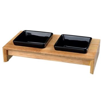 Napf-Set, Keramik/Holz, Näpfe: schwarz