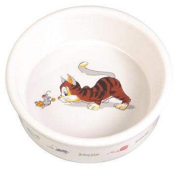 Keramiknapf mit Motiv, Katze, 0,2 l / 11 cm, weiß