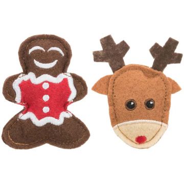 Xmas Katzenspielzeug Elch und Lebkuchenmann, 8cm