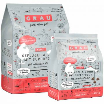 Grau Katze Adult Geflügel und Lachs mit Superfoods