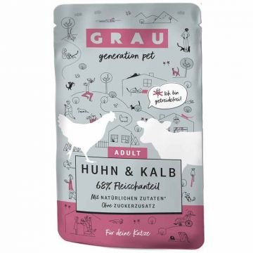 Grau Katze Adult Pouch Huhn und Kalb 125g