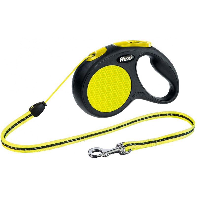 flexi new CLASSIC NEON, Seil, S: 5m, bis 12kg, schwarz/neon