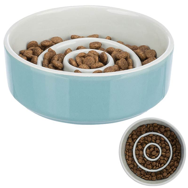 Slow Feeding Keramiknapf, 0.45 l / 14 cm, grau/blau