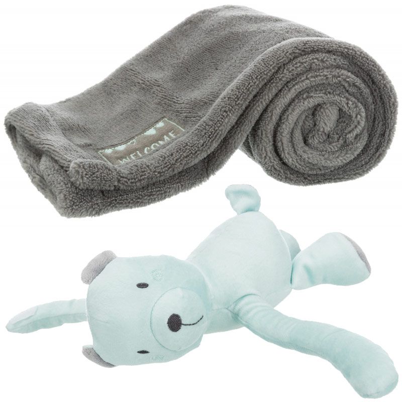 Junior Kuschel-Set, Decke/Bär, grau/mint