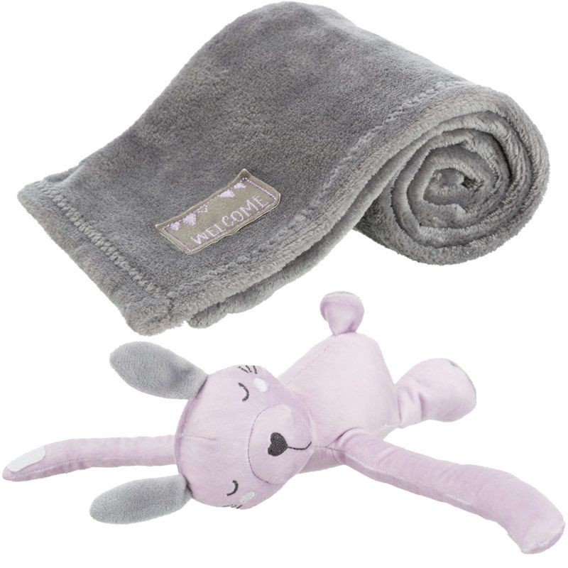 Junior Kuschel-Set, Decke/Hase, grau/flieder