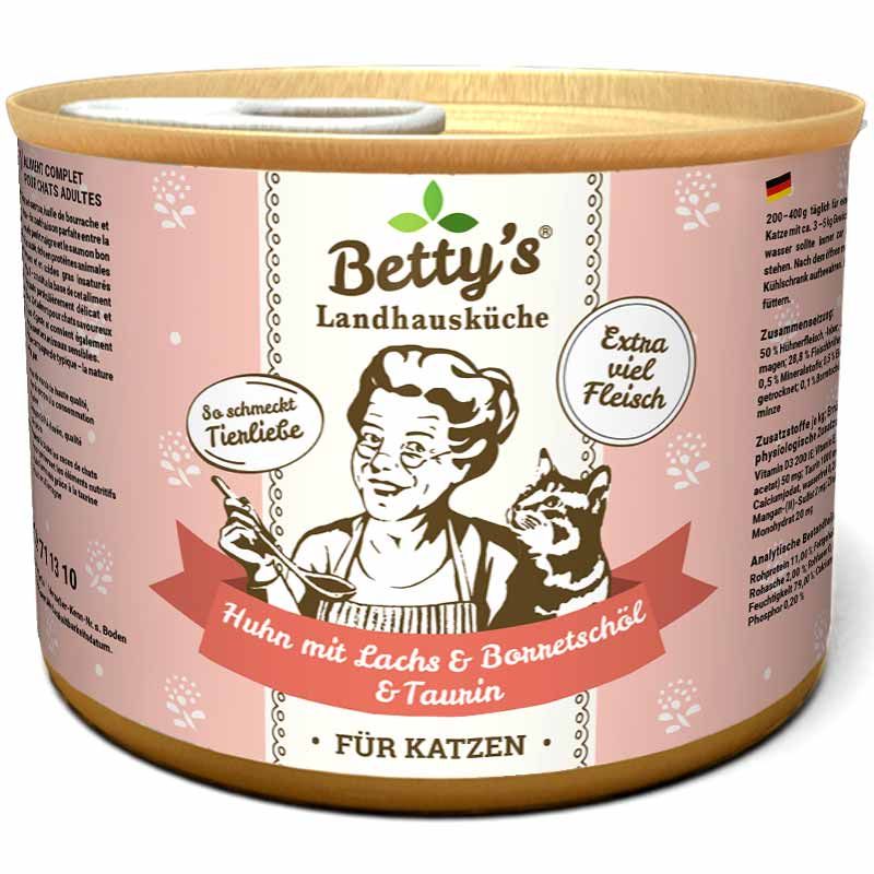 Betty's Landhausküche Dose Huhn, Lachs + Borretschöl 200g