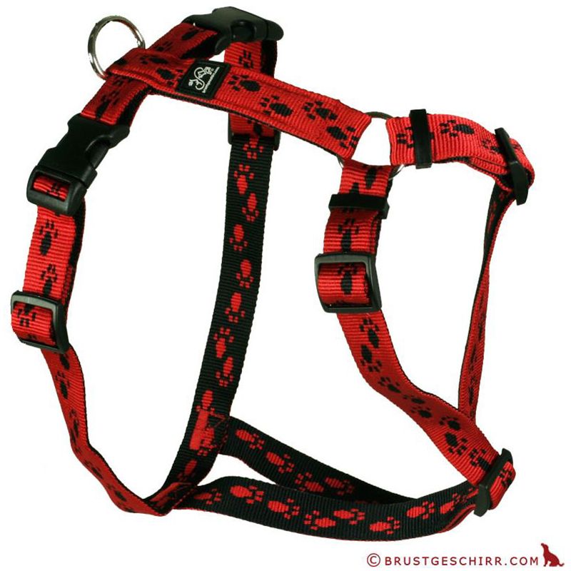Feltmann Kreuzgeschirr 15mm/35-50cm ROT/SCHWARZE Pfötchen