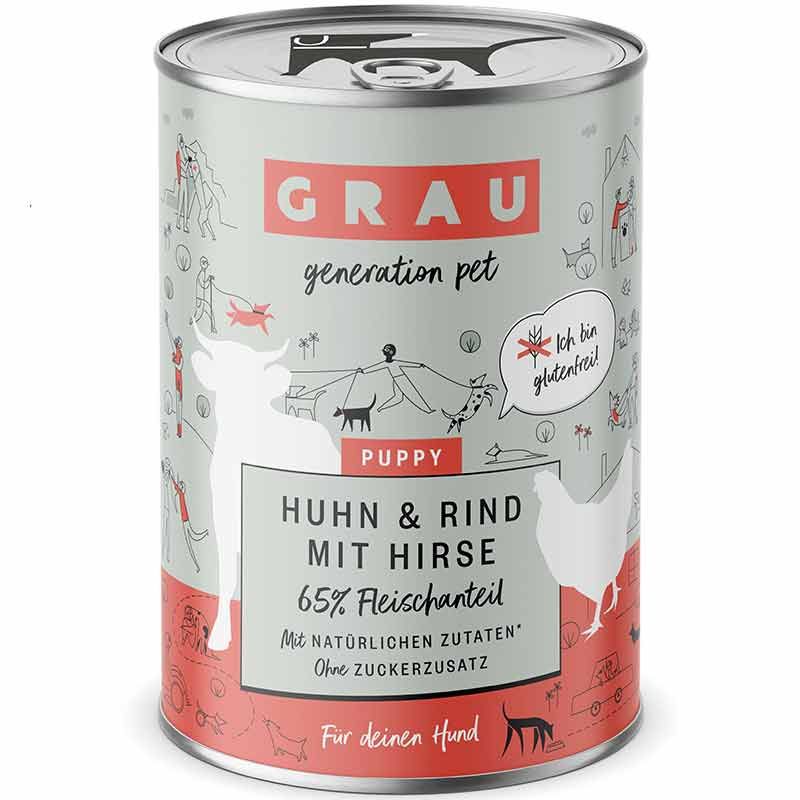 Grau Hund Puppy Huhn und Rind mit Hirse 400g