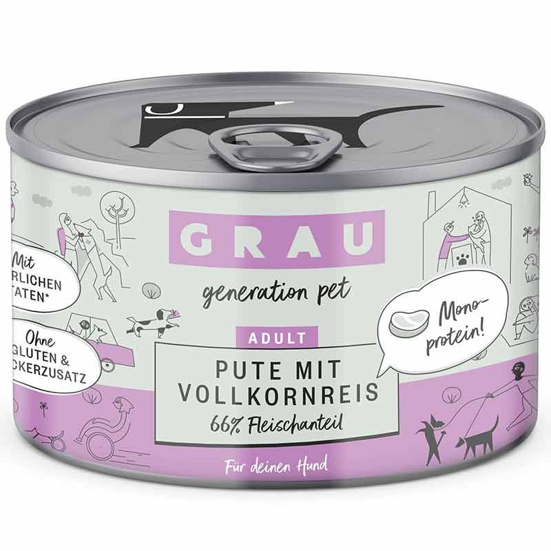 Grau Hund Adult Pute mit Vollkornreis 200g