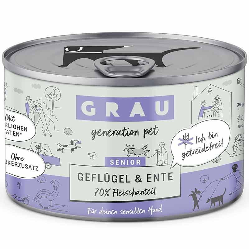 Grau Hund Senior Geflügel und Ente 200g