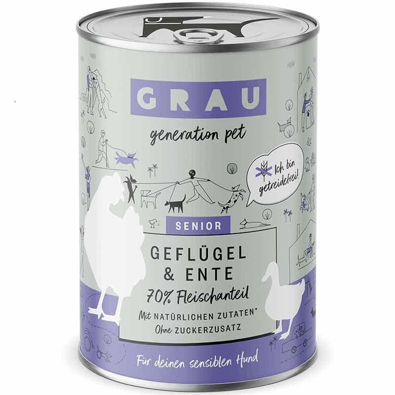 Grau Hund Senior Geflügel und Ente 400g
