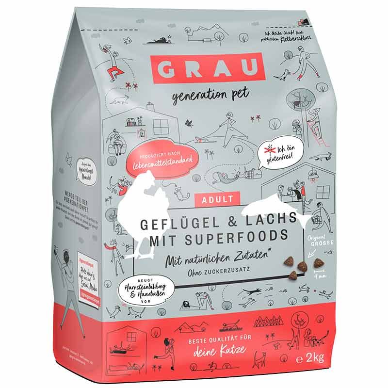Grau Katze Adult Geflügel und Lachs mit Superfoods 2 kg