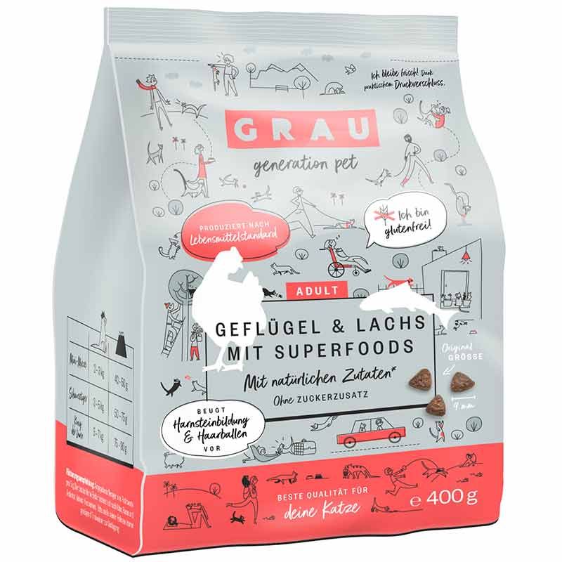Grau Katze Adult Geflügel und Lachs mit Superfoods 400g