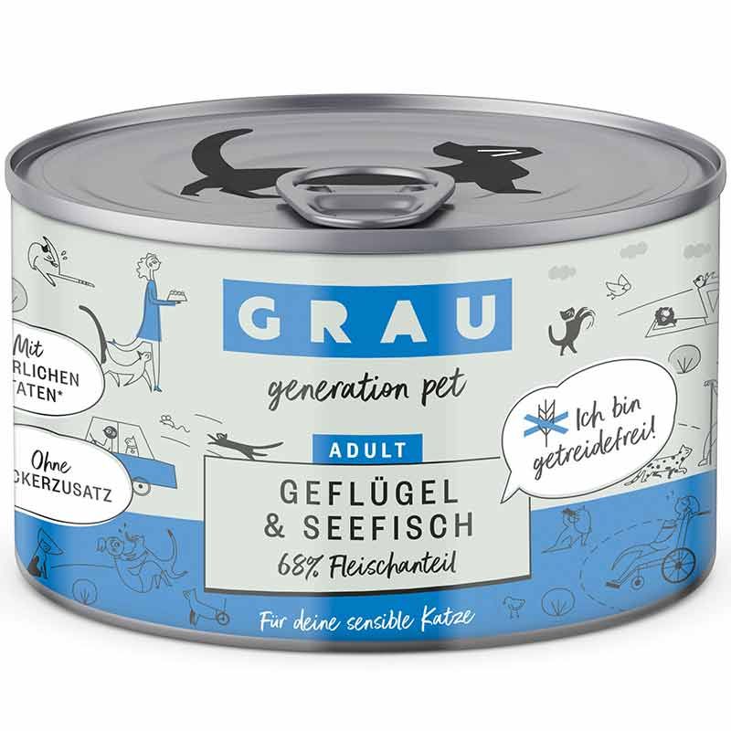 Grau Katze Adult Geflügel und Seefisch 200g