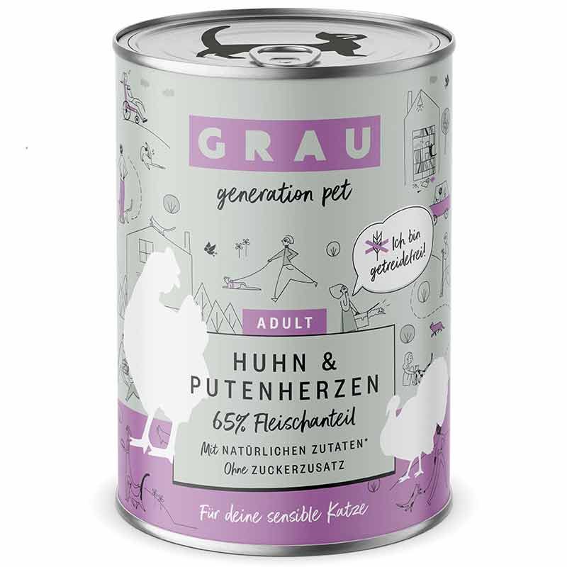Grau Katze Adult Huhn und Putenherzen 400g