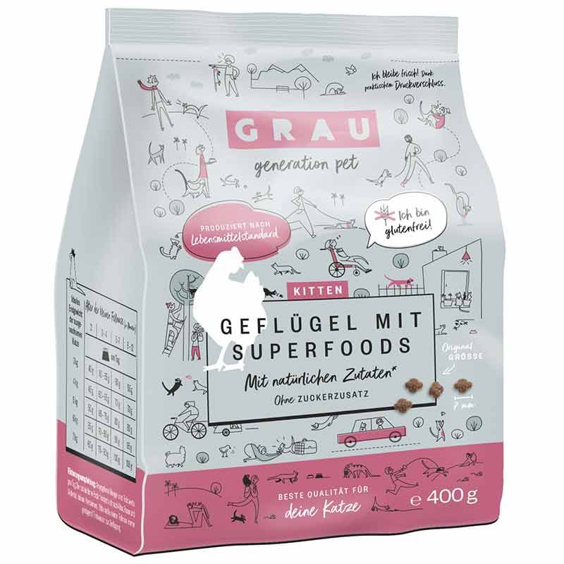 Grau Katze Kitten Geflügel mit Superfoods 400g