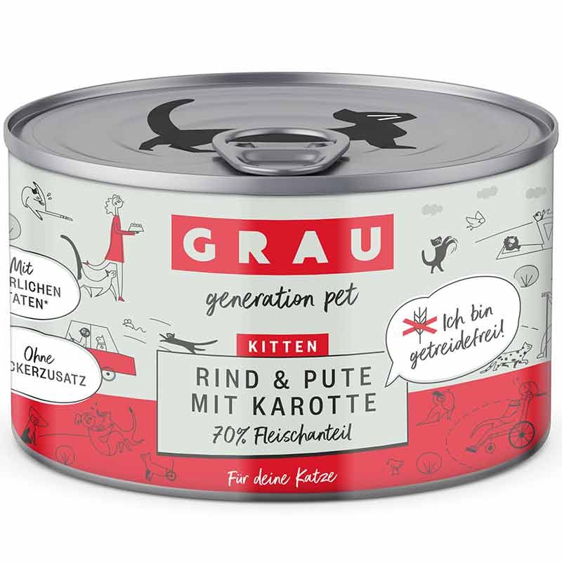 Grau Katze Kitten Rind, Pute und Karotte 200g