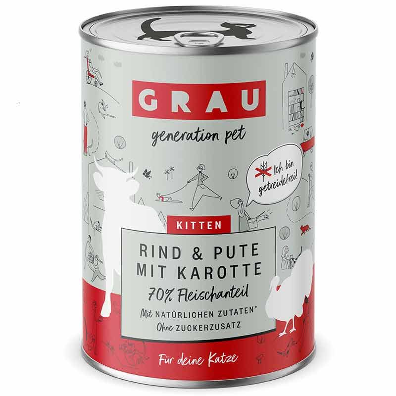Grau Katze Kitten Rind, Pute und Karotte 400g