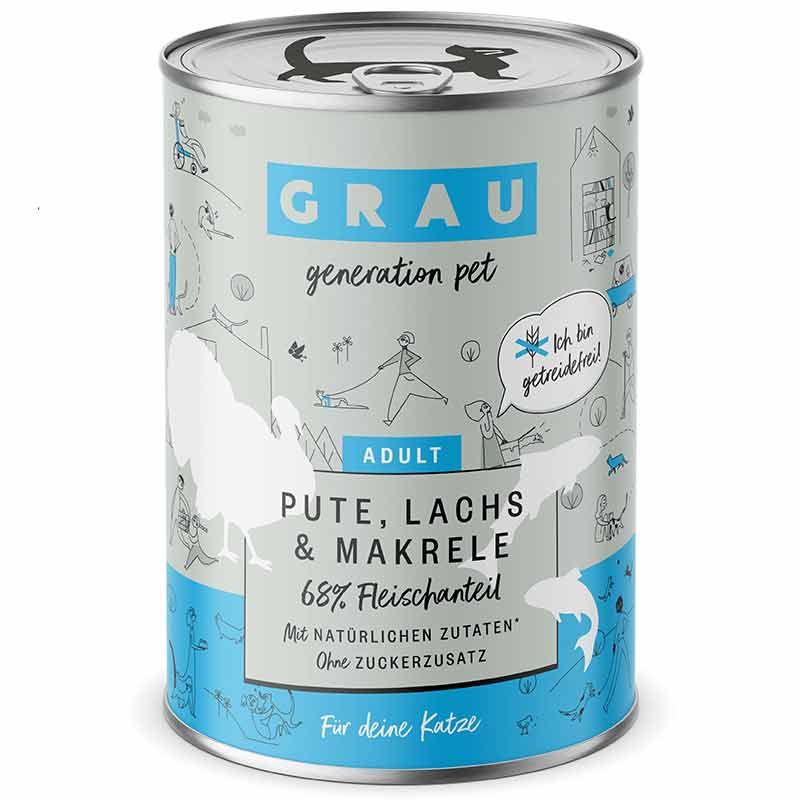 Grau Katze Adult Pute mit Lachs und Makrele 400g