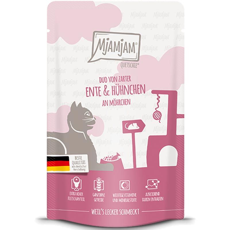 MjAMjAM Quetschie DUO von zarte Ente + Huhn an Möhrchen 125g