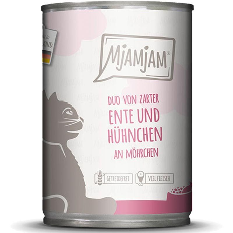 MjAMjAM Dose DUO zarte Ente + saftiges Huhn an Möhrchen 400g
