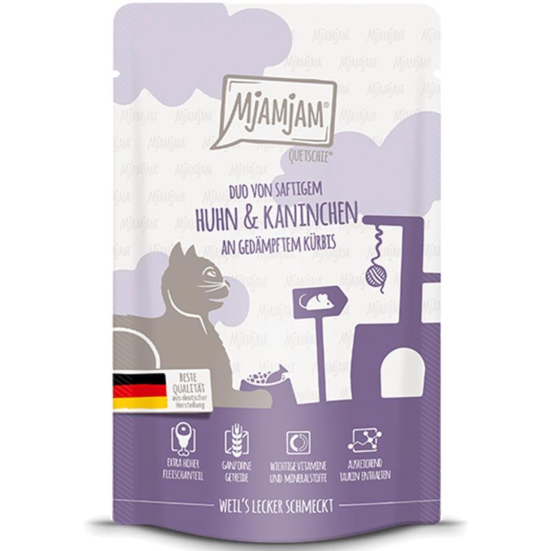 MjAMjAM Quetschie DUO von Huhn + Kaninchen an Kürbis 125g