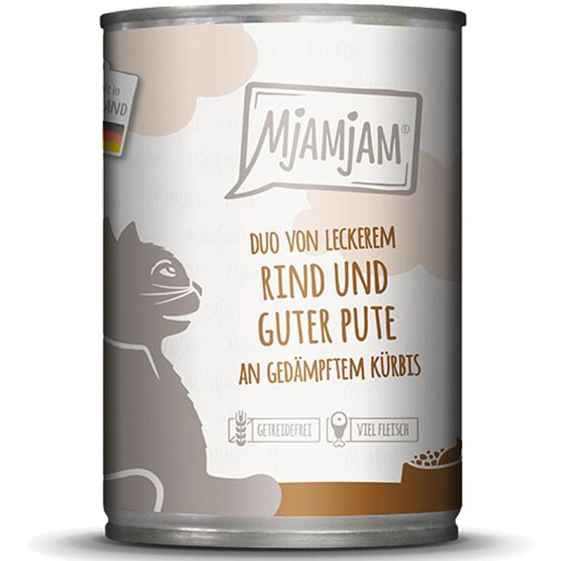 MjAMjAM Dose DUO leckerem Rind + guter Pute an Kürbis 400g